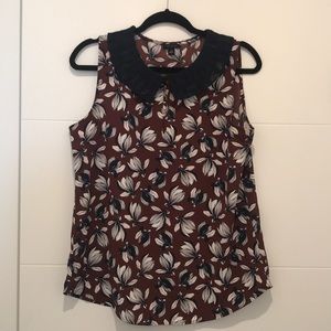 Ann Taylor Magnolia Pleated Collar Shell